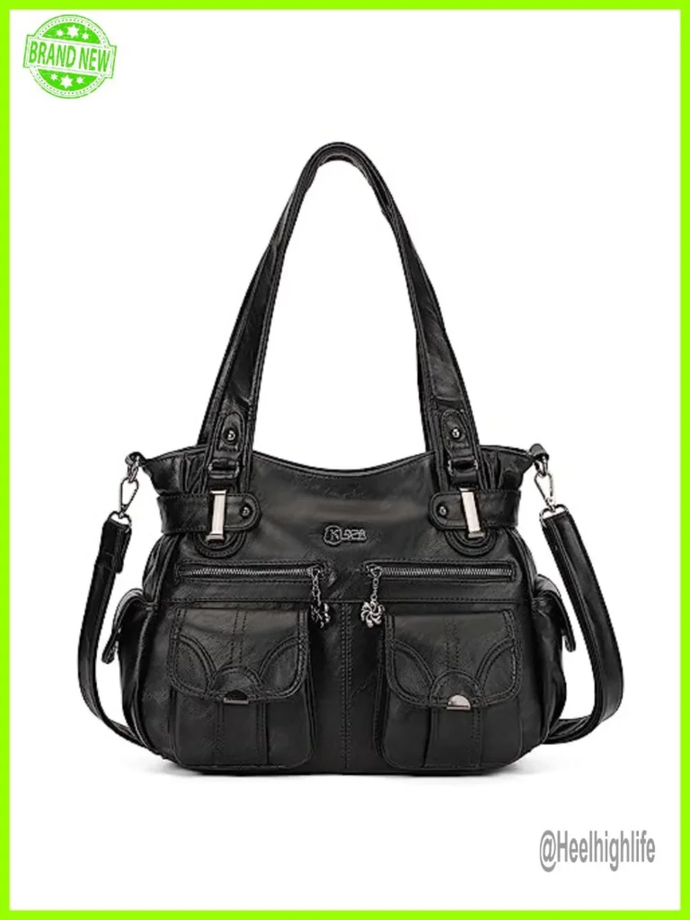 PU Leather Large Hobo Tote Multi-Pocket Bag Water Resistant Adjustable Strap